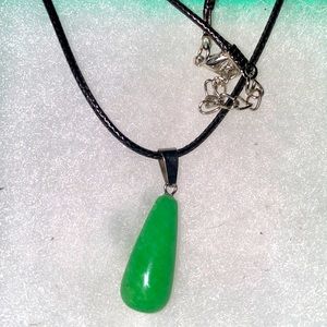 Boho Jade Crystal Black Cord Necklace 18-20”
